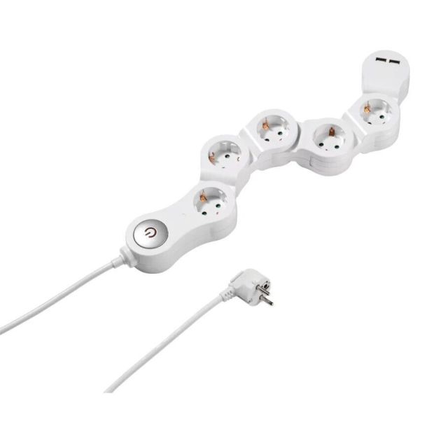 Vivanco 5-Fach Flexible Steckdosenleiste mit USB 2x Anschluss und Schalter