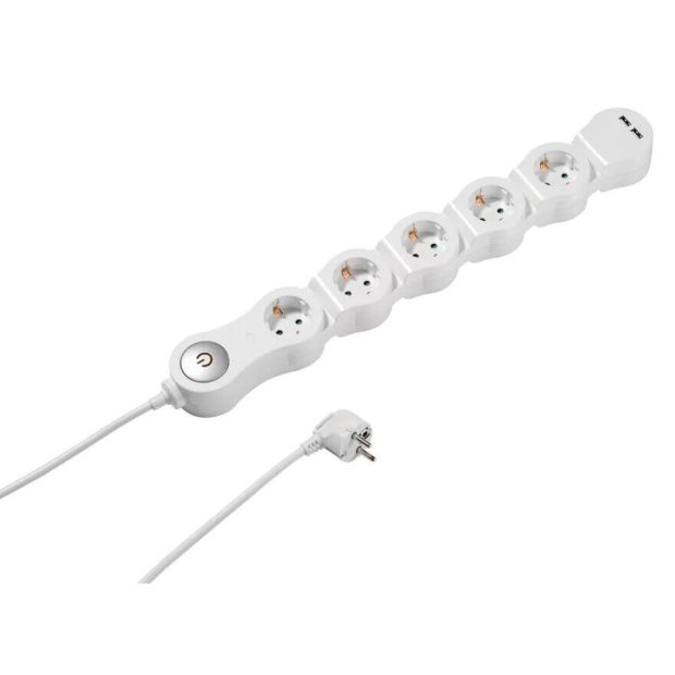 Vivanco 5-Fach Flexible Steckdosenleiste mit USB 2x Anschluss und Schalter