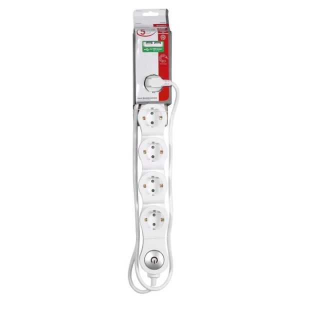 Vivanco 5-Fach Flexible Steckdosenleiste mit USB 2x Anschluss und Schalter