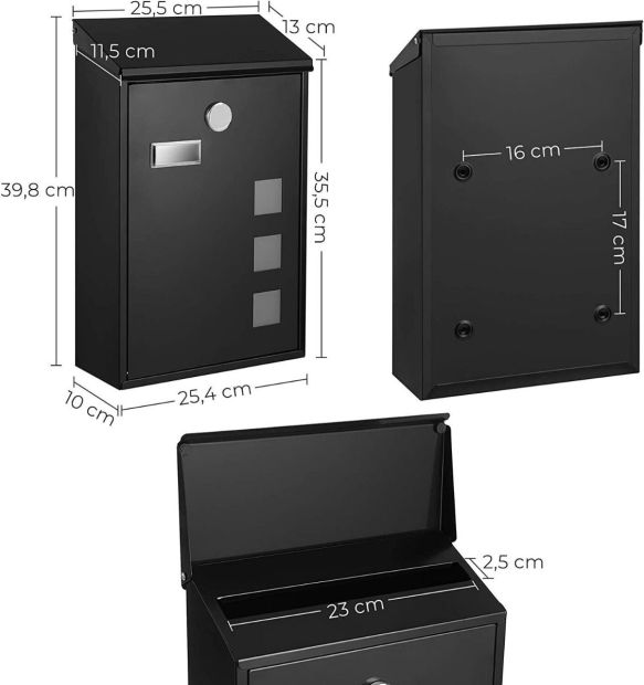 SONGMICS Briefkasten Postkasten Wandbriefkasten Stahl Kupferschloss 