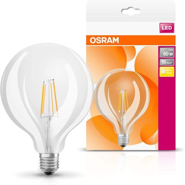 Osram E27 LED Lampe Globe125 Classic Ballform 60W Filament Warmweiß Osram E27 LED Lampe Globe125 Classic Ballform 60W Filament Warmweiß