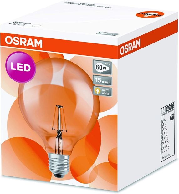 Osram E27 LED Lampe Globe125 Classic Ballform 60W Filament Warmweiß Osram E27 LED Lampe Globe125 Classic Ballform 60W Filament Warmweiß
