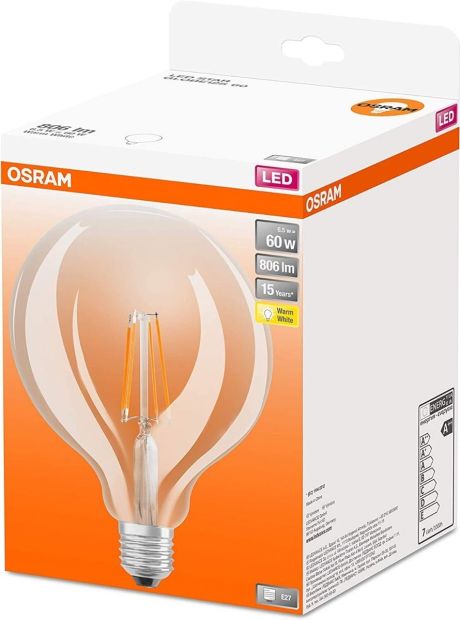 Osram E27 LED Lampe Globe125 Classic Ballform 60W Filament Warmweiß Osram E27 LED Lampe Globe125 Classic Ballform 60W Filament Warmweiß