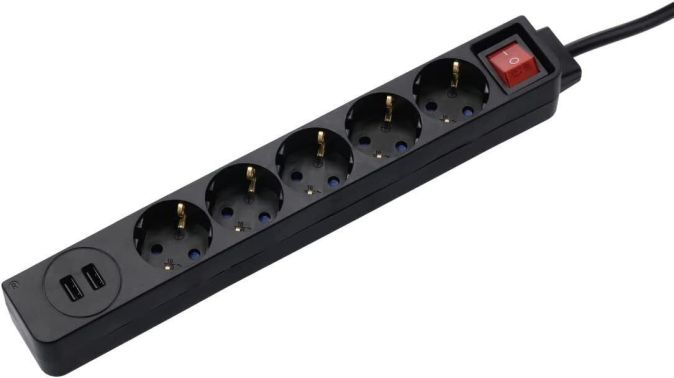 Hama 5-Fach Steckdosenleiste mit 2x USB Anschluss und Schalter Hama 5-Fach Steckdosenleiste mit 2x USB Anschluss und Schalter