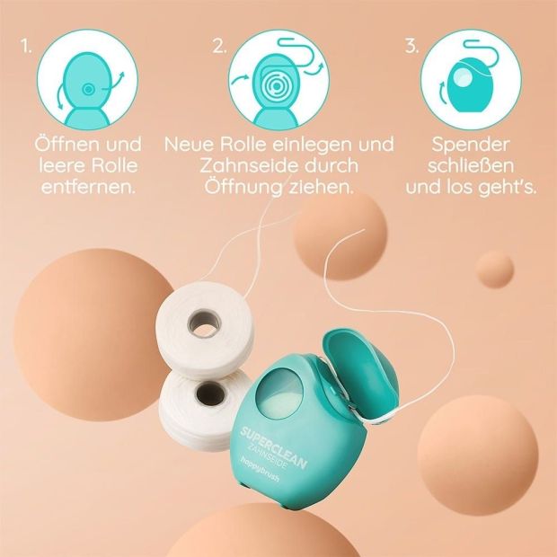 Zahnseide Happybrush 12ER SuperClean Refill 35 Meter Rollen Minzgeschmack Zahnseide Happybrush 12ER SuperClean Refill 35 Meter Rollen Minzgeschmack