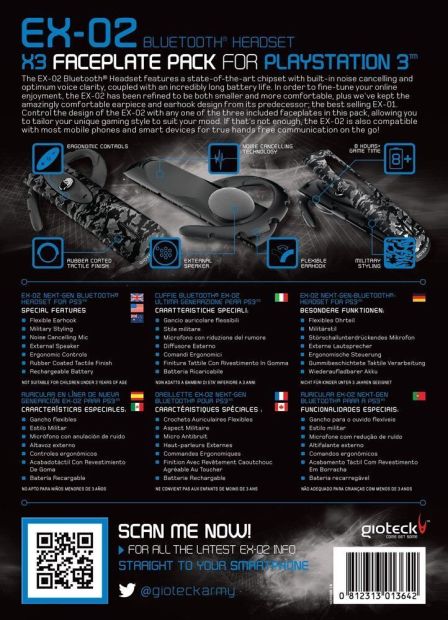 Gioteck EX-02 Ohrbügel Wireless Bluetooth Headset Kabellos Kopfhörer Set für PS3