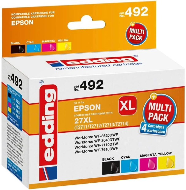 Edding EDD-492 Druckerpatrone Kombi-Pack für Epson 27XL, T2711, T2712, T2713, T2714