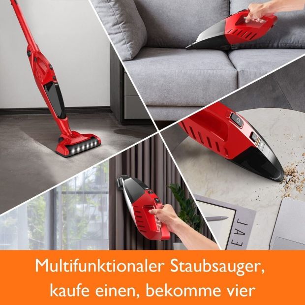 Orfeld Akku Staubsauger Bodenreiniger Handstaubsauger Kabellos Rot 4 in 1 