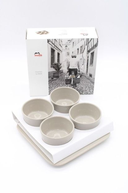 Staub Tapas Set Dipschalen Tablett Keramik Grau 21,5 x 21,5cm -0,15 L- [4er set]