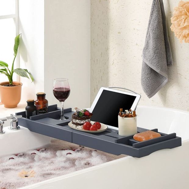 SONGMICS® Ausziehbare Bambus Badewannenablage Badewannenbrett Badewannen