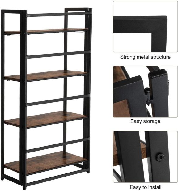 VASAGLE Standregal Bücherregal Regal Wandregal Klappregal Holz 4 Ebene 