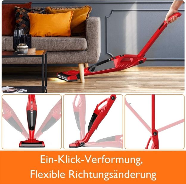 Orfeld Akku Staubsauger Bodenreiniger Handstaubsauger Kabellos Rot 4 in 1 