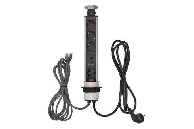 Brennenstuhl Tower Power 3 fach Tischsteckdose Einbausteckdose 2m