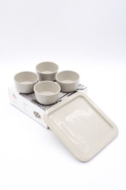 Staub Tapas Set Dipschalen Tablett Keramik Grau 21,5 x 21,5cm -0,15 L- [4er set]