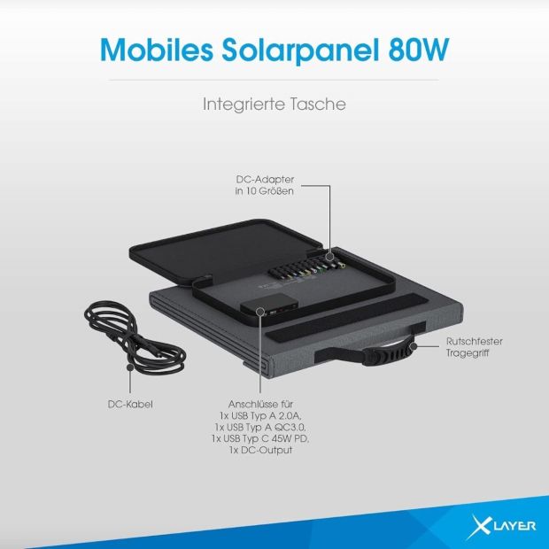 XLayer Solartasche Solaranlage Komplettset 80W mobile Solarmodul XLayer Solartasche Solaranlage Komplettset 80W mobile Solarmodul