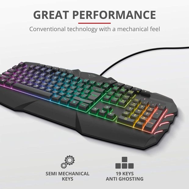 Trust GXT 881 Odyss Gaming Halbmechanische LED Tastatur DE Layout