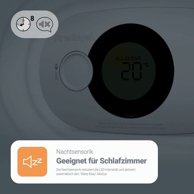 CO Melder FireAngel® 10 Jahre Batterie Kohlenmonoxid CO Gasmelder Warnmelder