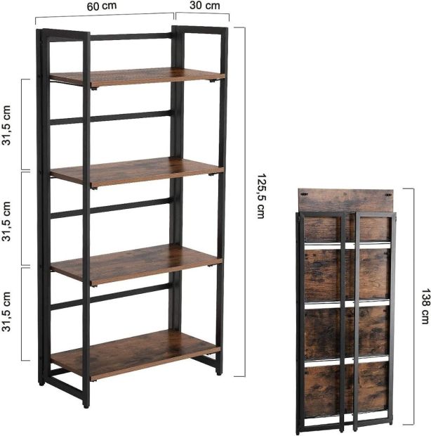 VASAGLE Standregal Bücherregal Regal Wandregal Klappregal Holz 4 Ebene 