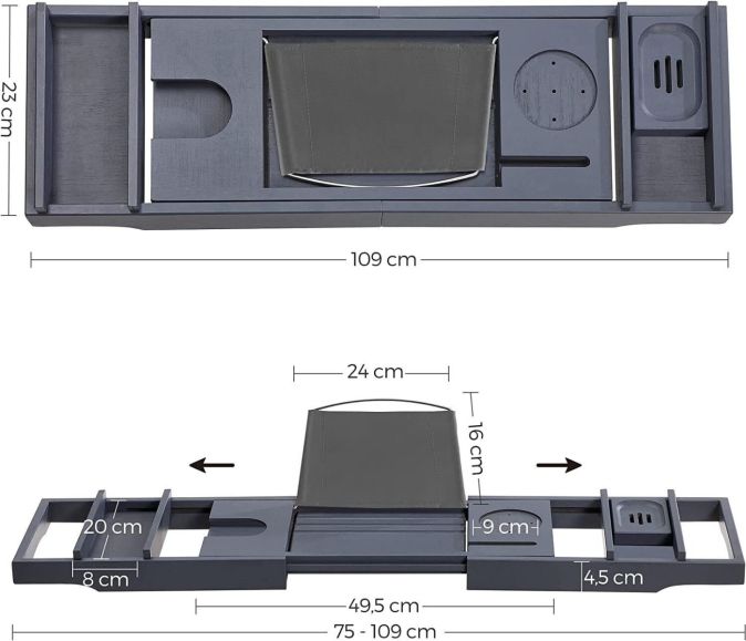 SONGMICS® Ausziehbare Bambus Badewannenablage Badewannenbrett Badewannen