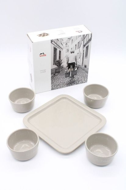 Staub Tapas Set Dipschalen Tablett Keramik Grau 21,5 x 21,5cm -0,15 L- [4er set]