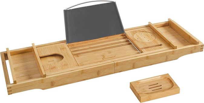 SONGMICS® Ausziehbare Badewannenablage Badewannenbrett Ablagen 