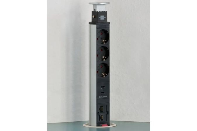 Brennenstuhl Tower Power 3 fach Tischsteckdose Einbausteckdose 2m