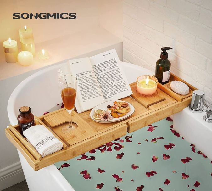 SONGMICS® Ausziehbare Badewannenablage Badewannenbrett Ablagen SONGMICS® Ausziehbare Badewannenablage Badewannenbrett Ablagen