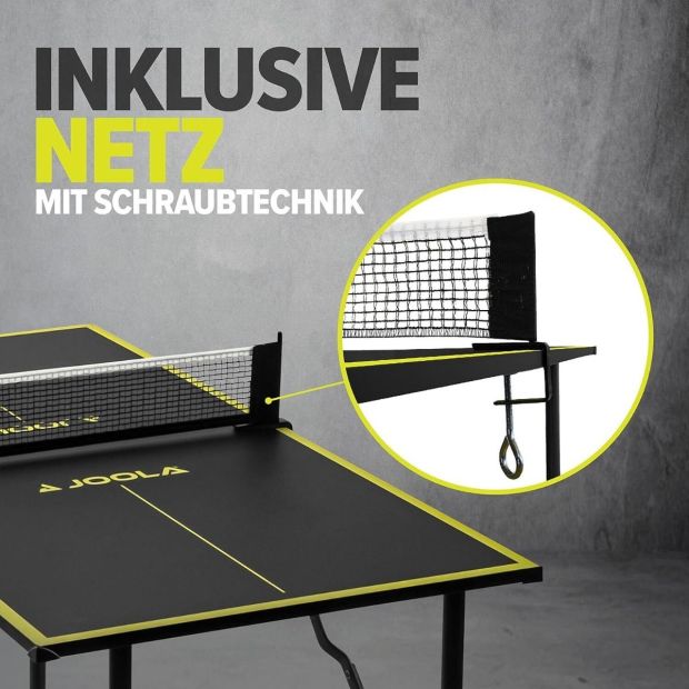 JOOLA Mini Tischtennisplatte mit Netz 90x45cm & 12x Tischtennisbälle & 2x Tischtennisschläger