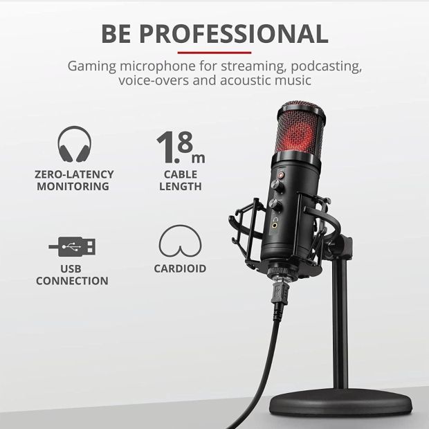 TRUST USB Gaming Mikrofon RGB LED Kondensator PC Konsole Standmikrofon