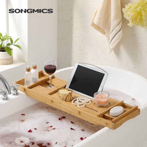 SONGMICS® Ausziehbare Badewannenablage Badewannenbrett Ablagen SONGMICS® Ausziehbare Badewannenablage Badewannenbrett Ablagen