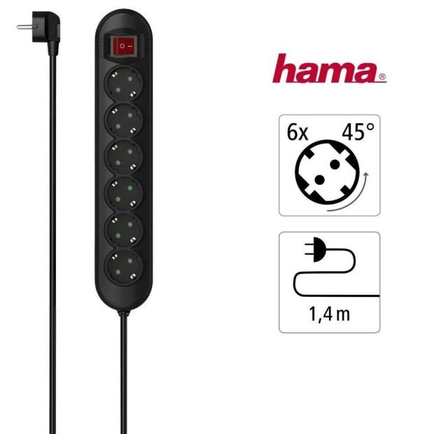 Hama SCHUKO 6 fach Steckdosenleiste mit Schalter Mehrfachsteckdose 