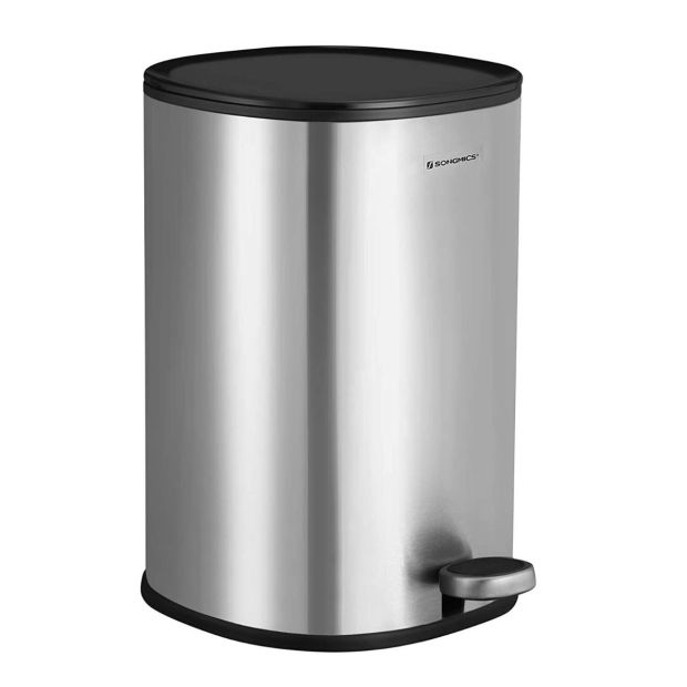 SONGMICS® Mülleimer Abfalleimer 5L Stahl Papierkorb Silbern - Schwarz