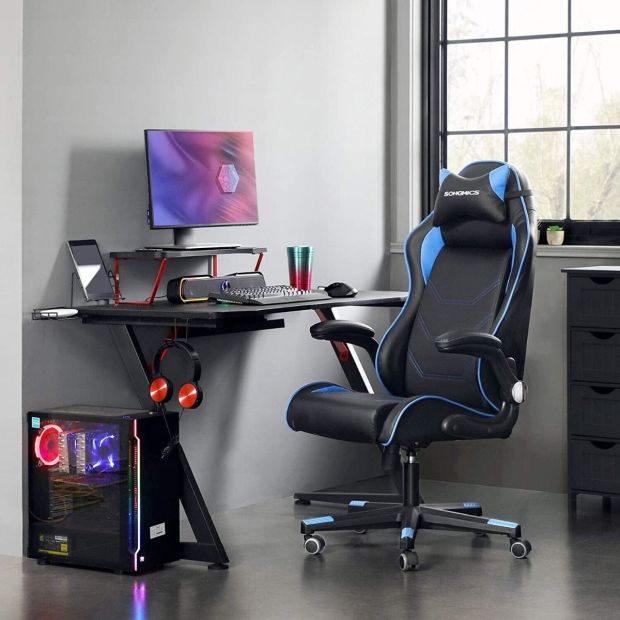 Songmics® Gaming Stuhl Racing Bürostuhl Schreibtischstuhl Schwarz-Blau