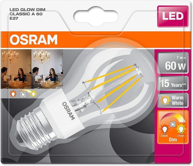 Osram LED Dimmbar Filament Leuchtmittel warmweiß Birnenform 60W E27 warmweiß 