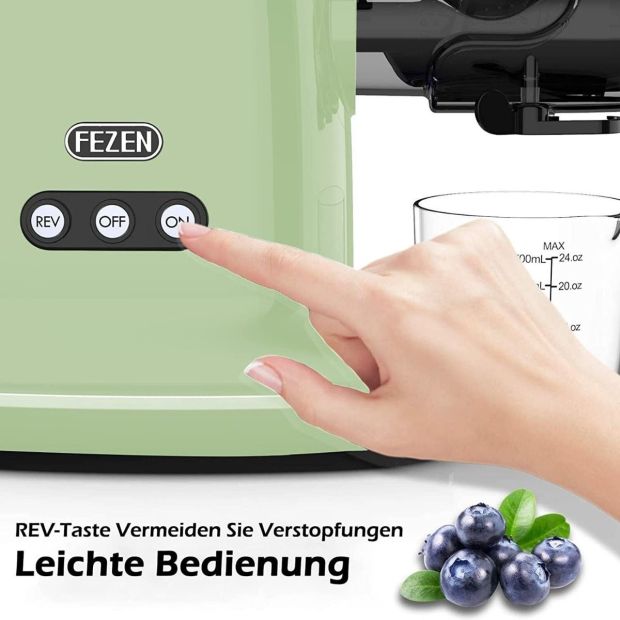 Fezen Elektrische Entsafter Slow Juicer Saftpresse Obst & Gemüse Grün [B-WARE]