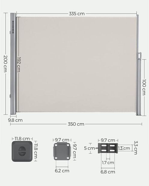 Songmics® Seitenmarkise Sichtschutz Markise Balkonmarkise 200x350cm Songmics® Seitenmarkise Sichtschutz Markise Balkonmarkise 200x350cm
