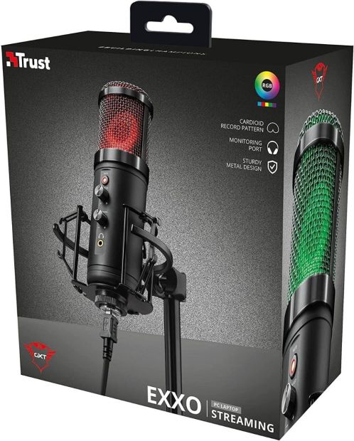 TRUST USB Gaming Mikrofon RGB LED Kondensator PC Konsole Standmikrofon