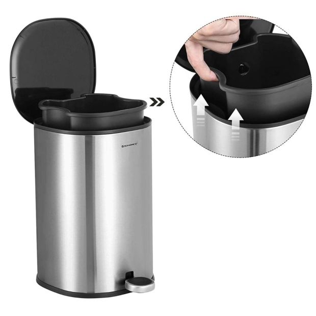 SONGMICS® Mülleimer Abfalleimer 5L Stahl Papierkorb Silbern - Schwarz
