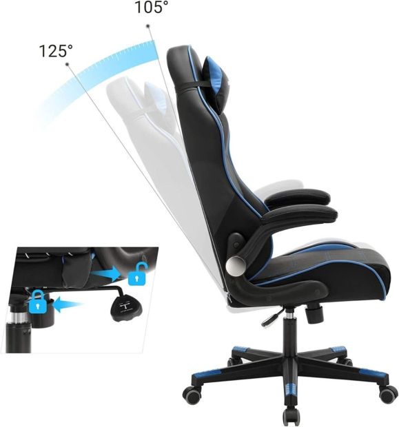 Songmics® Gaming Stuhl Racing Bürostuhl Schreibtischstuhl Schwarz-Blau