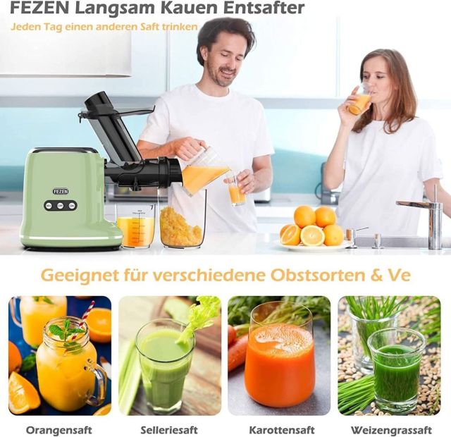 Fezen Elektrische Entsafter Slow Juicer Saftpresse Obst & Gemüse Grün [B-WARE]