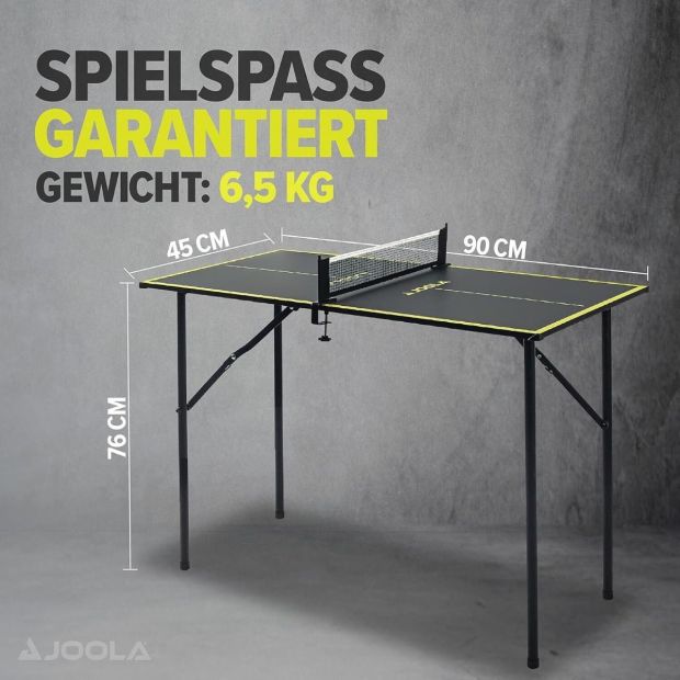 JOOLA Mini Tischtennisplatte mit Netz 90x45cm & 12x Tischtennisbälle & 2x Tischtennisschläger