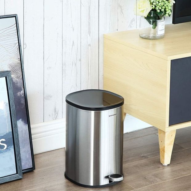 SONGMICS® Mülleimer Abfalleimer 5L Stahl Papierkorb Silbern - Schwarz