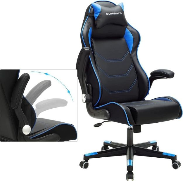 Songmics® Gaming Stuhl Racing Bürostuhl Schreibtischstuhl Schwarz-Blau