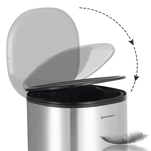 SONGMICS® Mülleimer Abfalleimer 5L Stahl Papierkorb Silbern - Schwarz