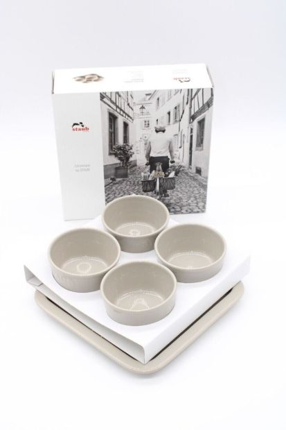 Staub Tapas Set Dipschalen Tablett Keramik Grau 21,5 x 21,5cm -0,15 L- [8er set]