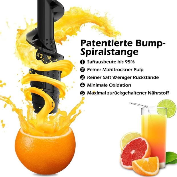 Fezen Elektrische Entsafter Slow Juicer Saftpresse Obst & Gemüse Grün [B-WARE]