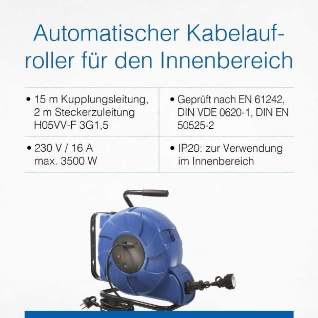 as-Schwabe® Kabeltrommel Automatik Kabelaufroller 15m Kabelbox 