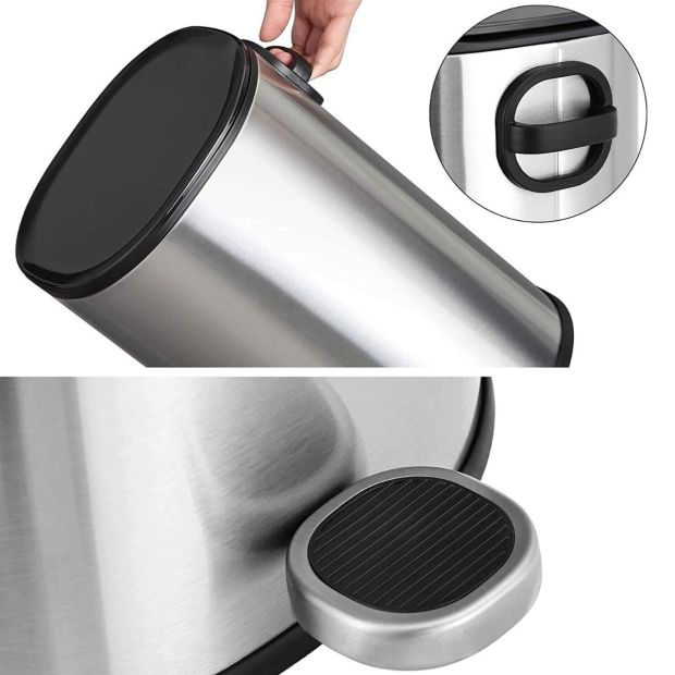 SONGMICS® Mülleimer Abfalleimer 5L Stahl Papierkorb Silbern - Schwarz