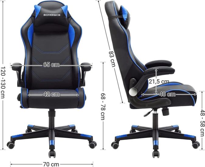 Songmics® Gaming Stuhl Racing Bürostuhl Schreibtischstuhl Schwarz-Blau