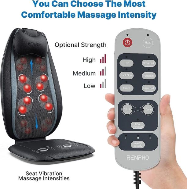 RENPHO Massagesitzauflage Wärmefunktion Rückenmassagegerät S-Form mit Vibration 